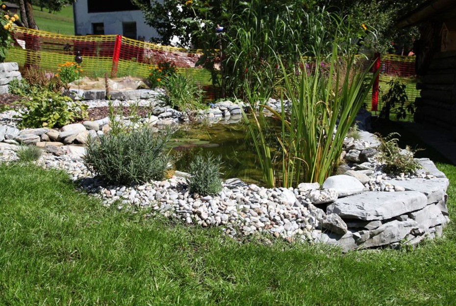 Steingarten mit Zierpflanzen und Gräsern